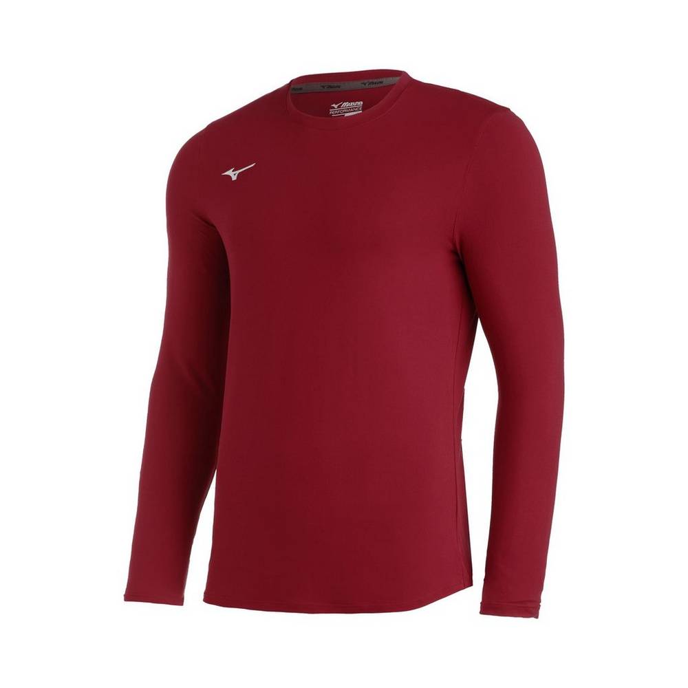 Mizuno Men's Comp Diamond Long Sleeve Crew Baseball Tops Burgundy (350638-OAW)